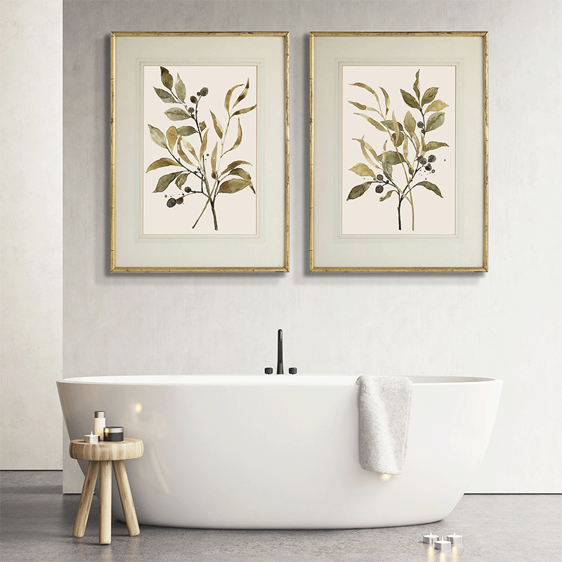Set Of 2 Leaves Framed Underglass Art