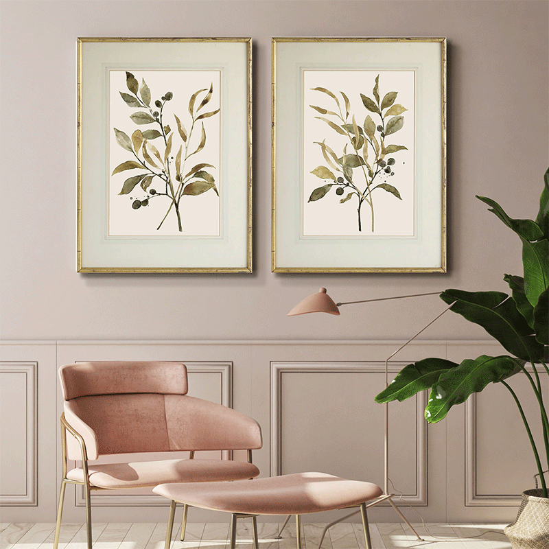 Set Of 2 Leaves Framed Underglass Art
