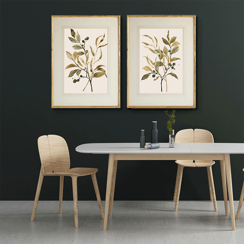 Set Of 2 Leaves Framed Underglass Art