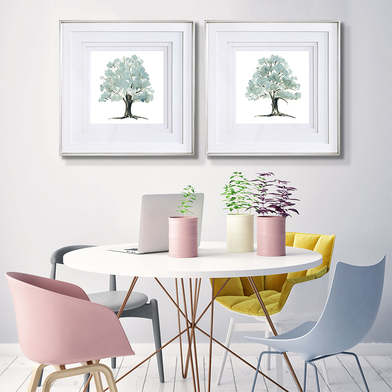 Set Of 2 Spring Trees Framed Underglass Art