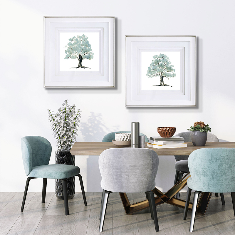 Set Of 2 Spring Trees Framed Underglass Art