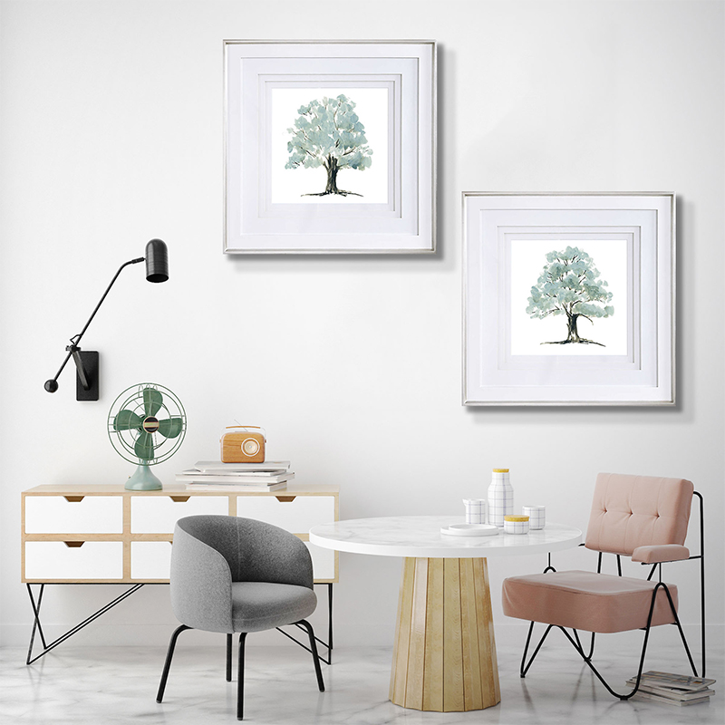 Set Of 2 Spring Trees Framed Underglass Art