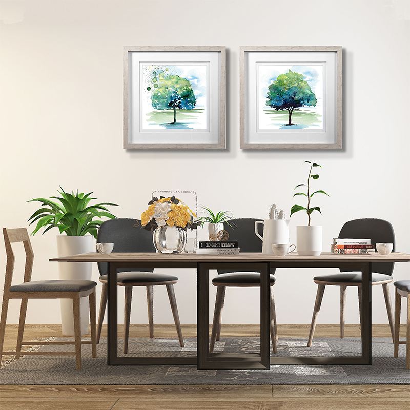 Set Of 2 Watercolor Trees Framed Underglass Art
