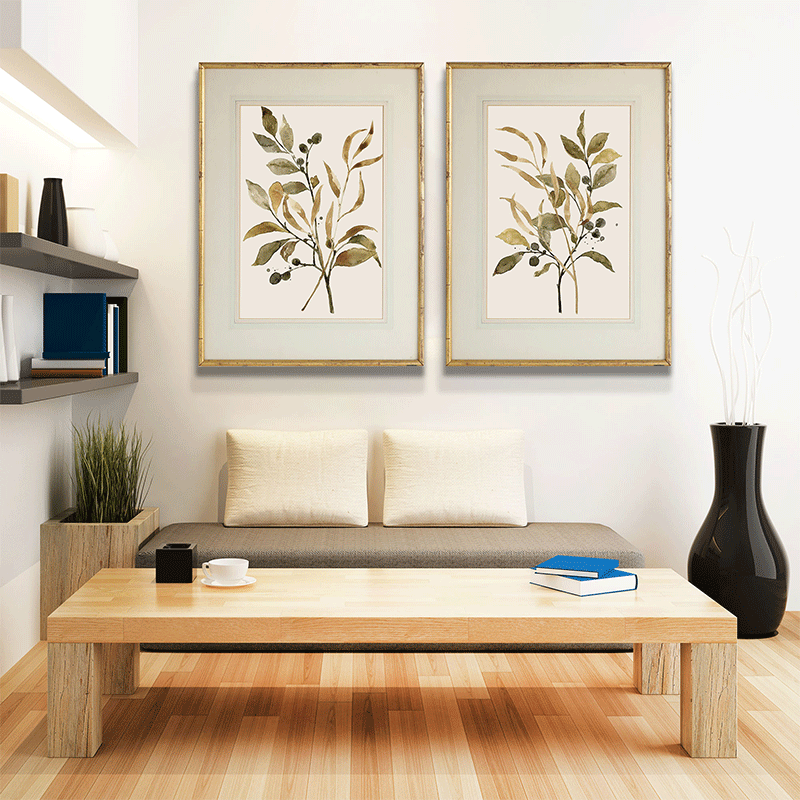 Set Of 2 Leaves Framed Underglass Art