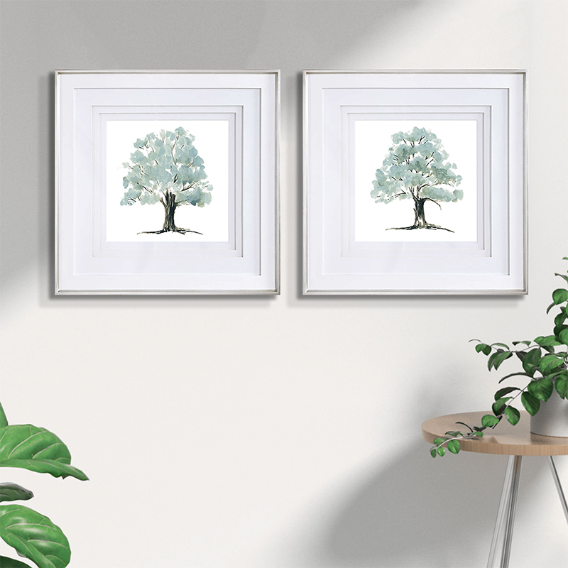 Set Of 2 Spring Trees Framed Underglass Art