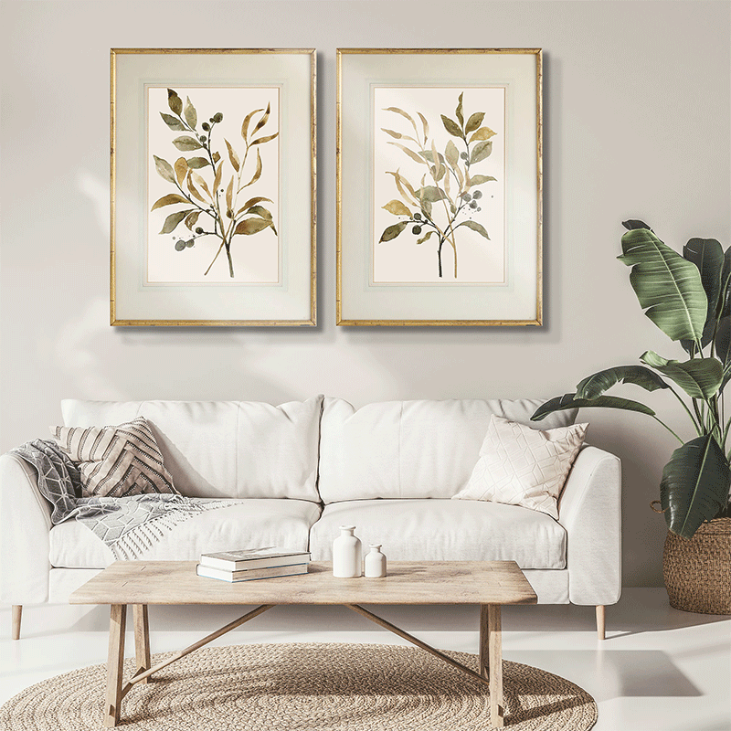 Set Of 2 Leaves Framed Underglass Art