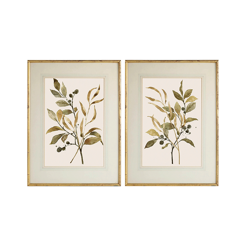 Set Of 2 Leaves Framed Underglass Art