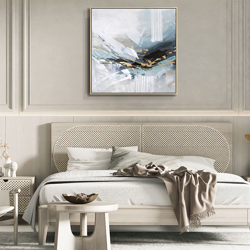 How does the color psychology value of blue abstract painting affect the audience's emotional experience?