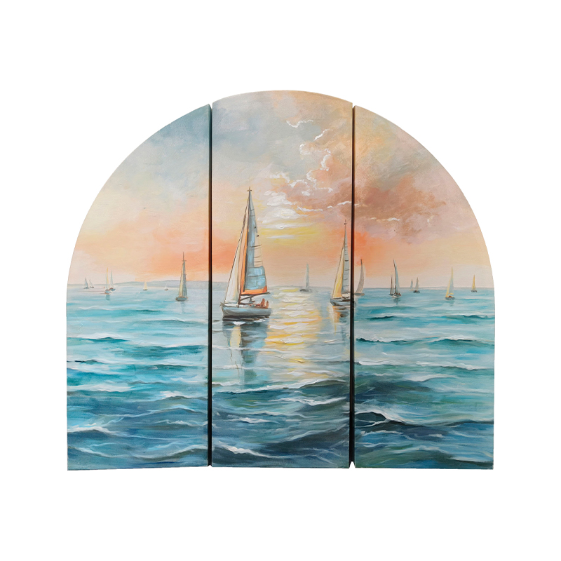 How do 3 sets of sailboat arch art paintings perform in the combination of modern and traditional styles?